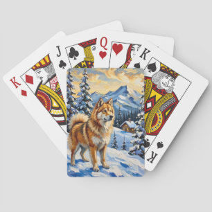 Jeu De Cartes Samoyède vintage dans un paysage de Noël alpin