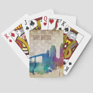 Jeu De Cartes San Diego, horizon de ville d'aquarelle de CA  
