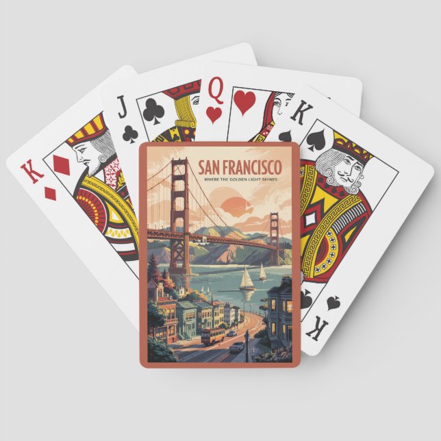 Jeu De Cartes San Francisco California Skyline Travel Art Retro (dos)
