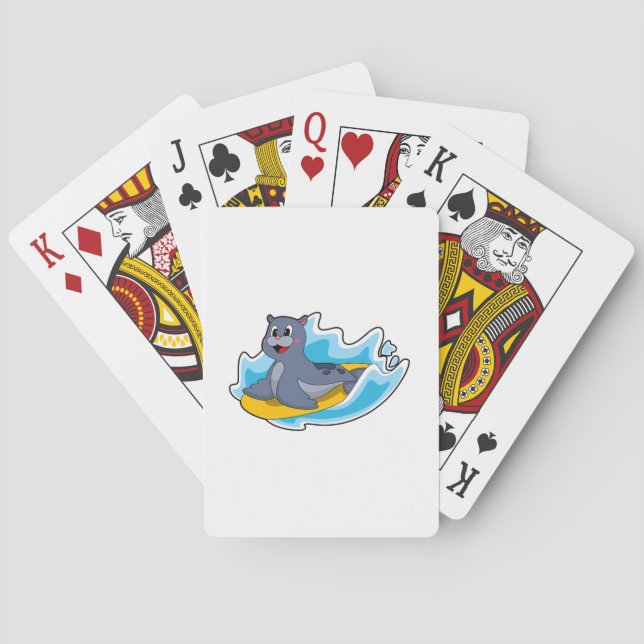 Jeu De Cartes Sceau comme surfeur avec Surfboard (dos)