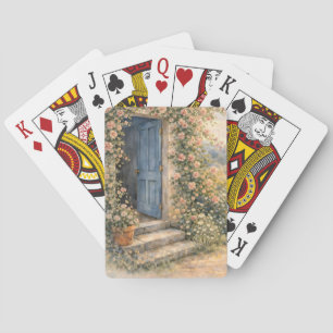 Jeu De Cartes Scène de chemin fleuri à la porte bleue du jardin