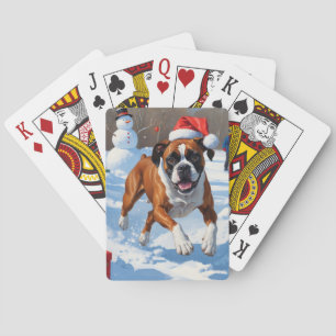 Jeu De Cartes Scène de Noël festive avec un boxer dans la neige