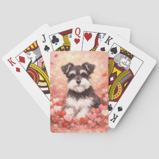 Jeu De Cartes Schnauzer de la Saint-Valentin avec des cœurs