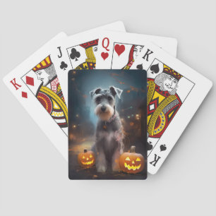 Jeu De Cartes Schnauzer d'Halloween avec citrouilles effrayant