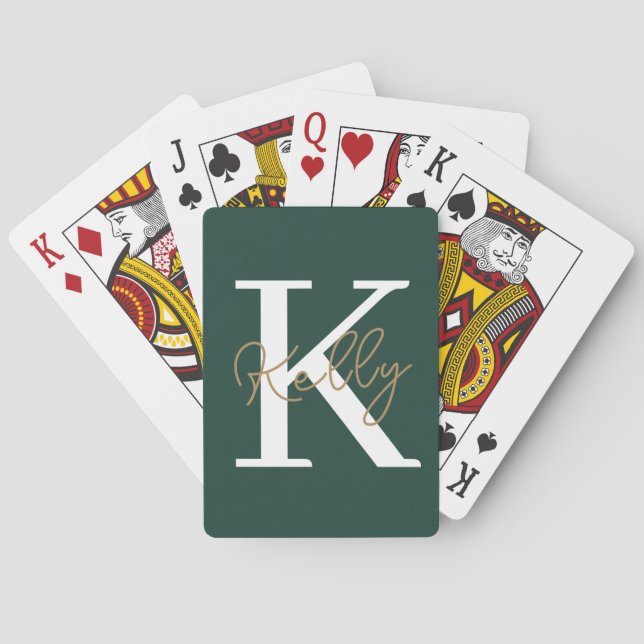 Jeu De Cartes Script moderne Emerald Green Monogram (dos)
