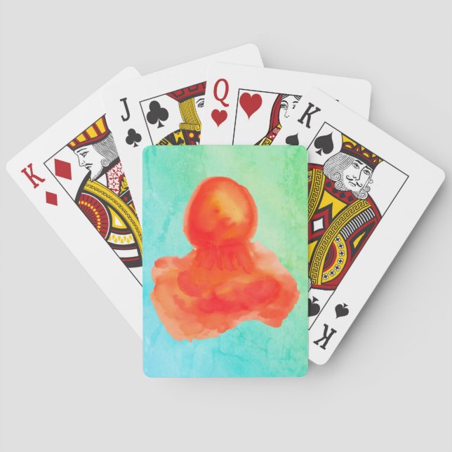 Jeu De Cartes Sea Creature Artistic Orange Aquarelle Jellyfish (dos)