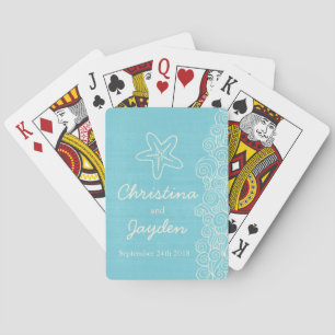 Jeu De Cartes Sea star & swirls blue wedding name playing cards