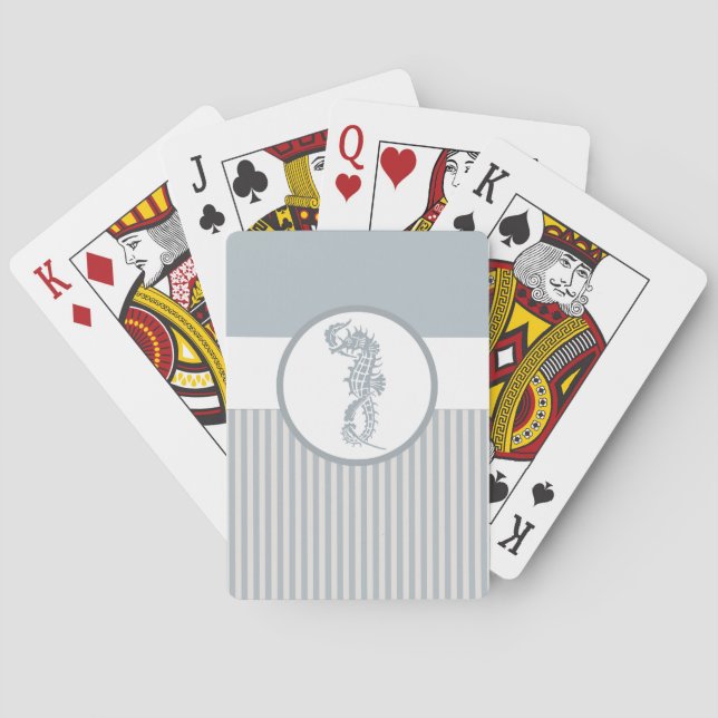 Jeu De Cartes Seahorse Bleu Classique Nautique Élégant (dos)