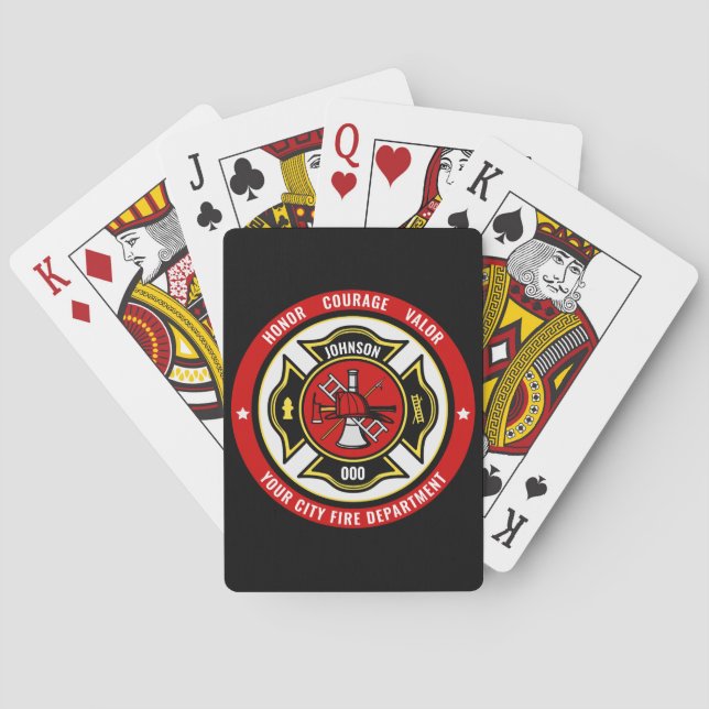 Jeu De Cartes Secourt de pompier AJOUTER LE NOM Insigne du servi (dos)