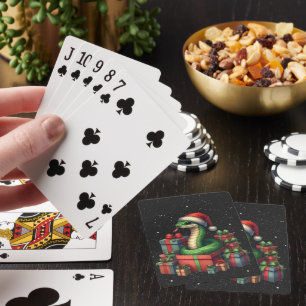 Jeu De Cartes Serpent Vert Dans Boîte Cadeau Noël Arrière - plan