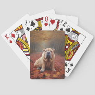 Jeu De Cartes Shar Pei dans l'automne Feuilles automne Inspire