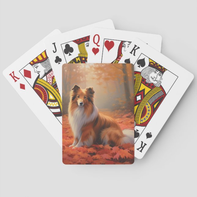 Jeu De Cartes Shetland Sheepdog en automne Feuilles automne Insp (dos)