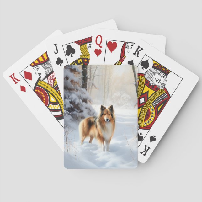 Jeu De Cartes Shetland Sheepdog Laisser neiger Noël (dos)