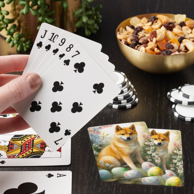 Jeu De Cartes Shiba Inu avec les oeufs de Pâques vacances (In Situ)