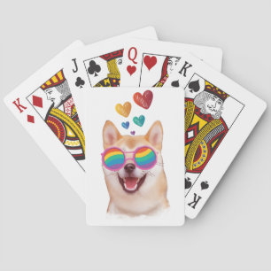 Jeu De Cartes Shiba Inu Chien avec Coeurs Saint Valentin
