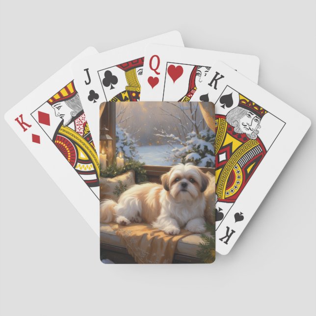 Jeu De Cartes Shih Tzu avec les lumières de Noël (dos)