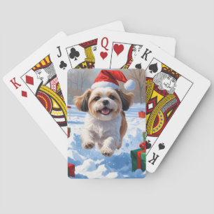 Jeu De Cartes Shih Tzu coule dans la neige avec le Casquette de 
