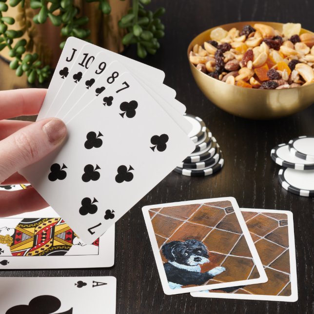 Jeu De Cartes Shih Tzu sur Terrace Peinture d'Alfred Fox (In Situ)