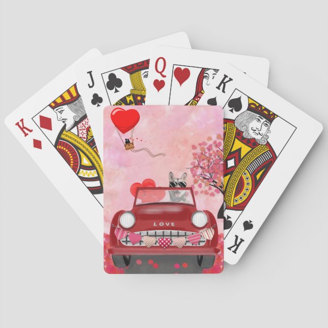 Jeu De Cartes Sibérie Husky voiture avec les coeurs Valentine's (dos)