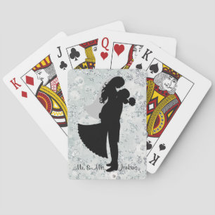 Jeu De Cartes Silhouette Bride & Groom Silver Bokeh Bling