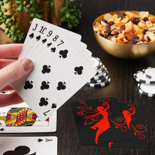 Jeu De Cartes Silhouette de Fée Rouge Élégante Fantaisie Ailée