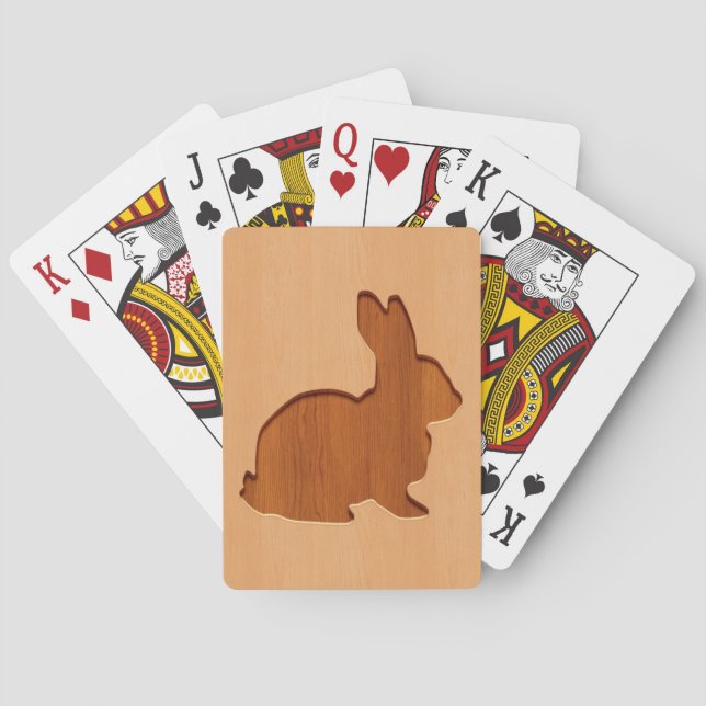 Jeu De Cartes Silhouette de lapin gravée sur bois (dos)