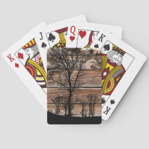Jeu De Cartes Silhouette De L'Arbre Des Bois Sur La Barque