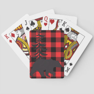 Jeu De Cartes Silhouette de l'ours noir à plaid rouge
