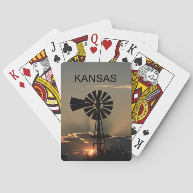 Jeu De Cartes Silhouette du moulin à vent du Kansas avec rayons  (dos)