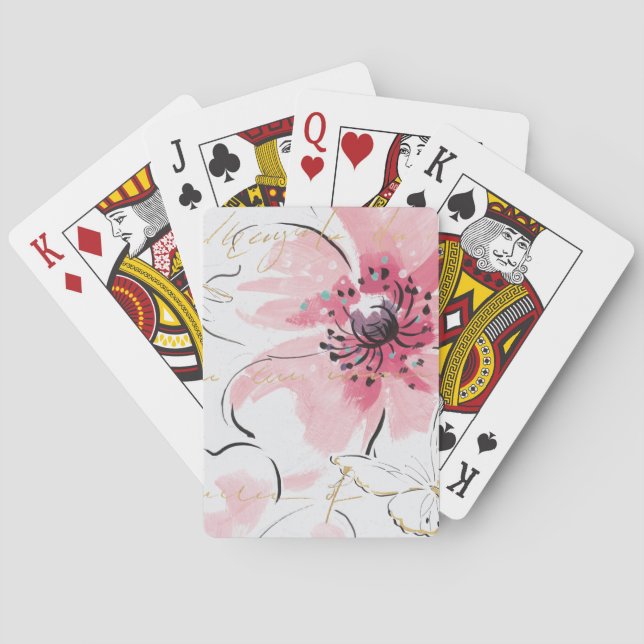 Jeu De Cartes Simple rose | Aquarelle florale (dos)