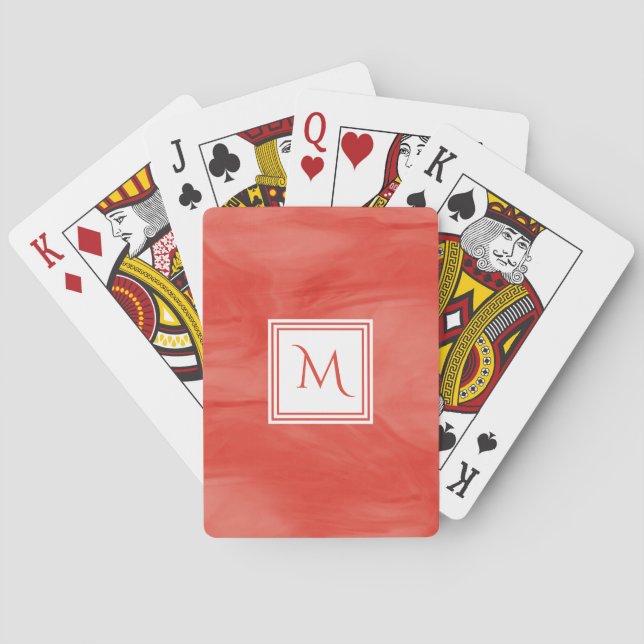 Jeu De Cartes Simple rouge orange subtil marbre moderne Monogram (dos)