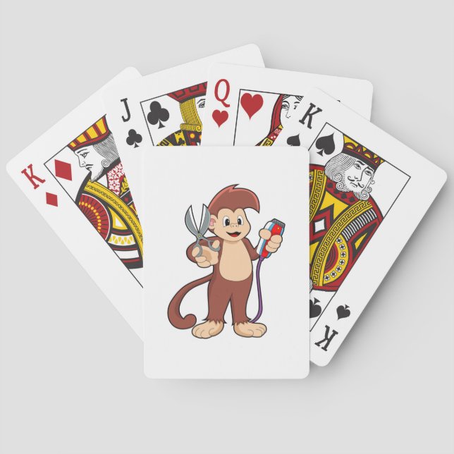 Jeu De Cartes Singe comme coiffeur avec ciseaux et razor (dos)