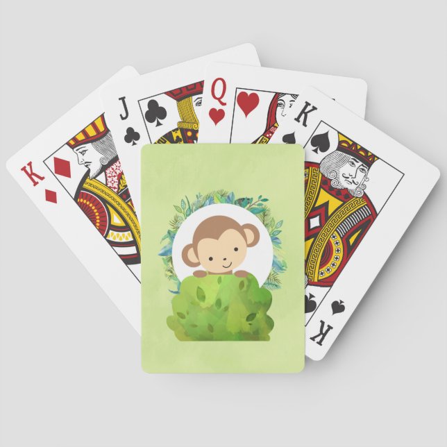 Jeu De Cartes Singe Safari mignon avec Feuilles tropicaux (dos)