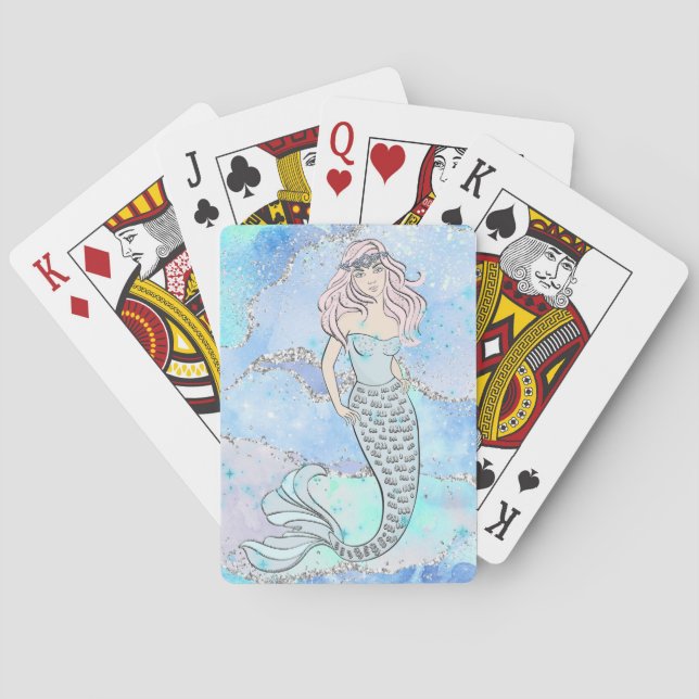 Jeu De Cartes Sirène Belle Océan Bleu Parties scintillant Turquo (dos)