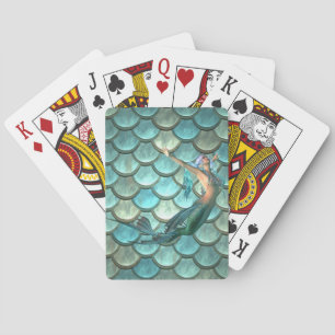Jeu De Cartes Sirène Sur Les Échelles De Queue De Sirène