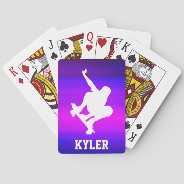 Jeu De Cartes Skateboard ; Violet bleu vif et Magenta (dos)