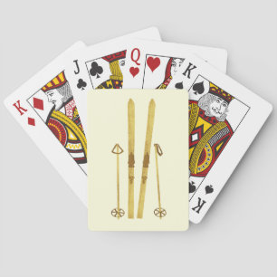 Jeu De Cartes Skis Et Poles D'Or   Crème d'illustration Retro Sk
