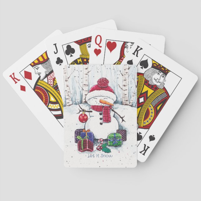 Jeu De Cartes Snowman Avec Cadeaux En Aquarelle (dos)