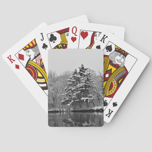 Jeu De Cartes Snowy Winter Wonderland, paysage noir et blanc (dos)