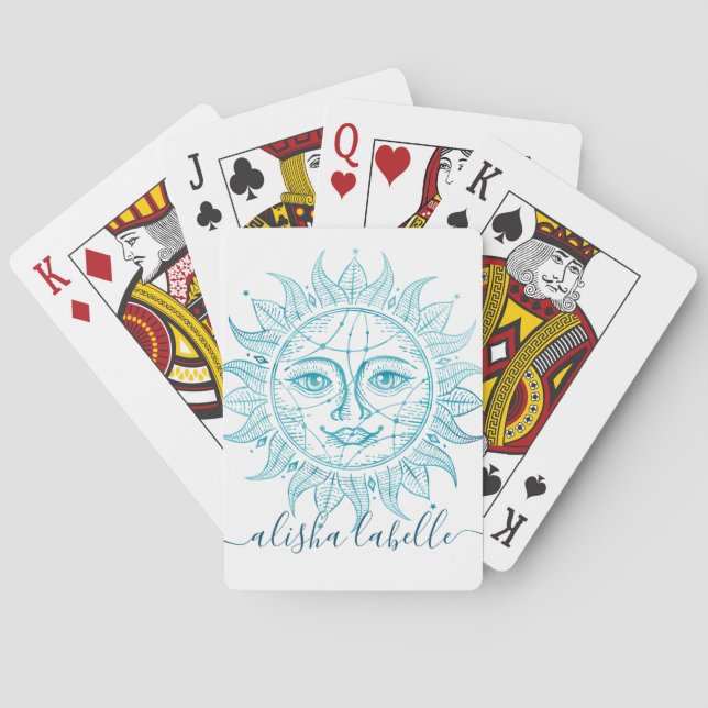 Jeu De Cartes Soleil Céleste Holistique & Belle Face & Étoiles (dos)