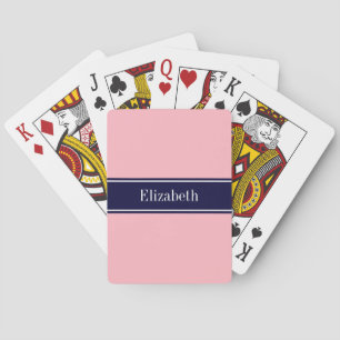 Jeu De Cartes Solid Pink, Navy Blue Ribbon Nom Monogram