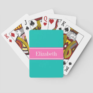 Jeu De Cartes Solid Teal, Hot Pink #2 Ribbon Nom monogram