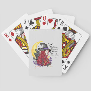 Jeu De Cartes Sorcière, chat noir et lune de croissant