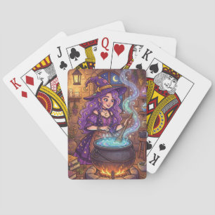 Jeu De Cartes Sorcière de dessin animé faisant une potion d'amou