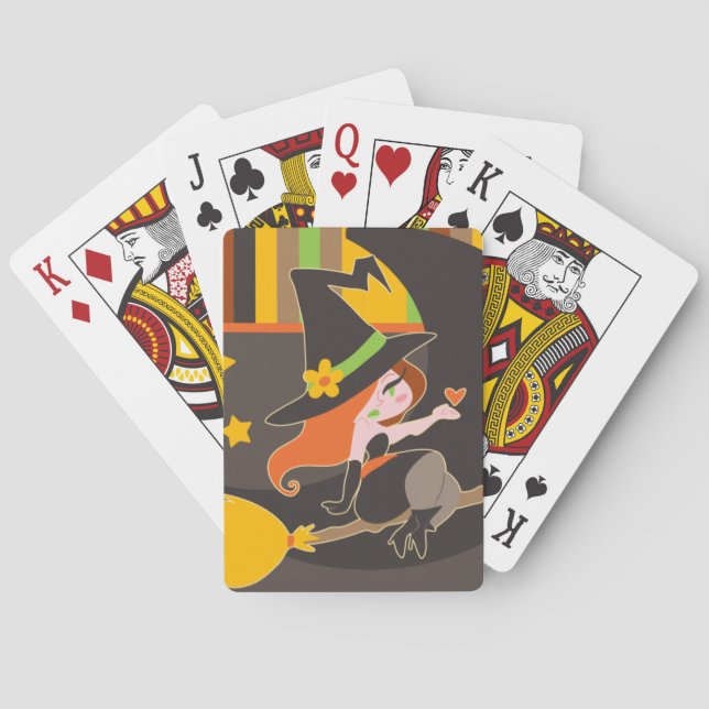 Jeu De Cartes Sorcière d'une chevelure rouge mignonne "de (dos)