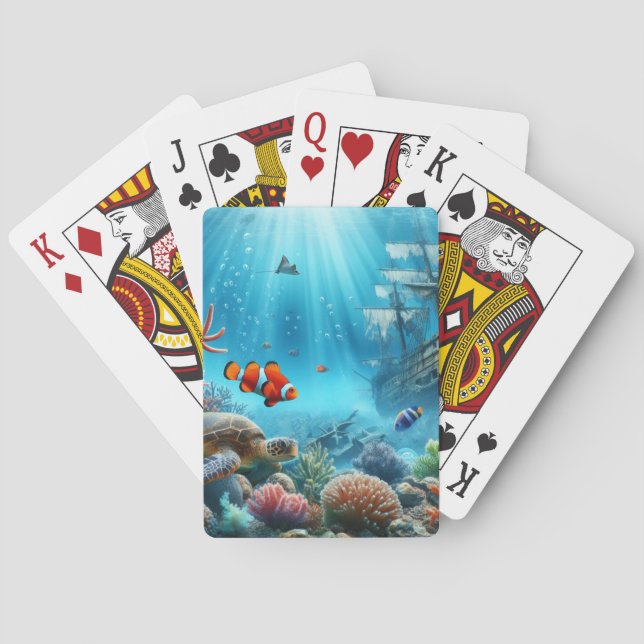 Jeu De Cartes Sous la mer, tortue, corail, bateau, poisson clown (dos)