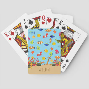 Jeu De Cartes Sous l'océan marin Poisson et Ancre Nom de l'enfan