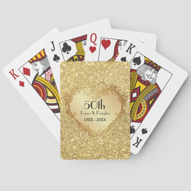 Jeu De Cartes Sparkle Gold Heart 50e anniversaire de Mariage (dos)