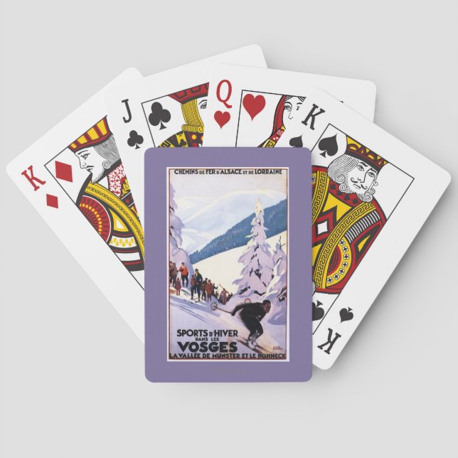 Jeu De Cartes Spectateurs observant l'affiche de skieur (dos)