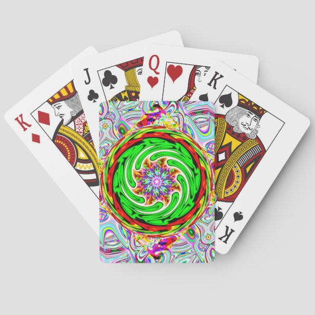 Jeu De Cartes Spirale verte avec centre de kaléidoscope (dos)